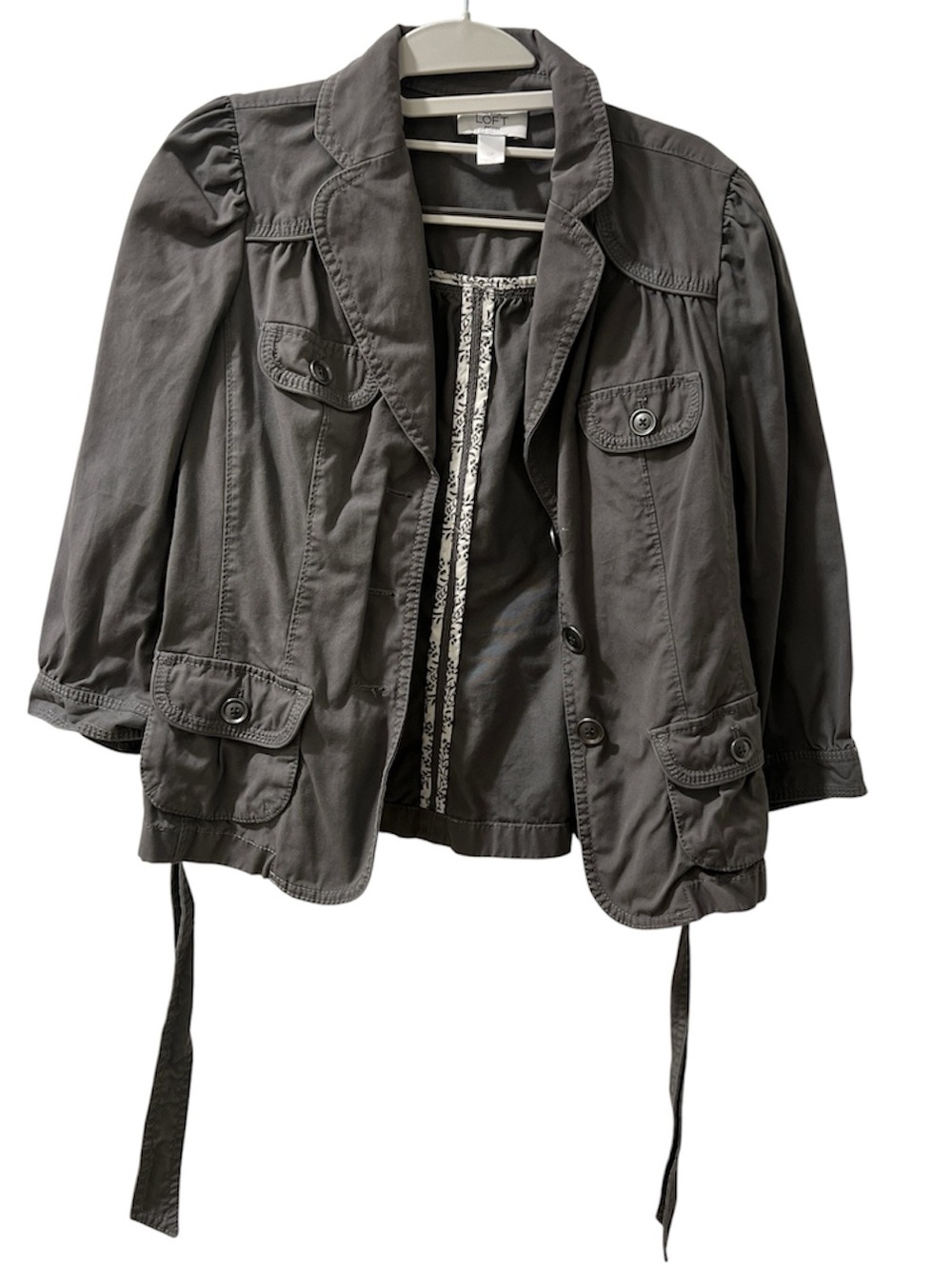 LOFT Gray Utility Jacket with Tie Waist